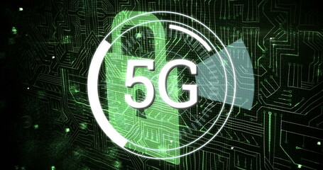 5G written in the middle of a futuristic circles 4k