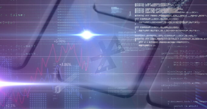 Spot of light and financial data processing against close up of bluetooth key on keyboard