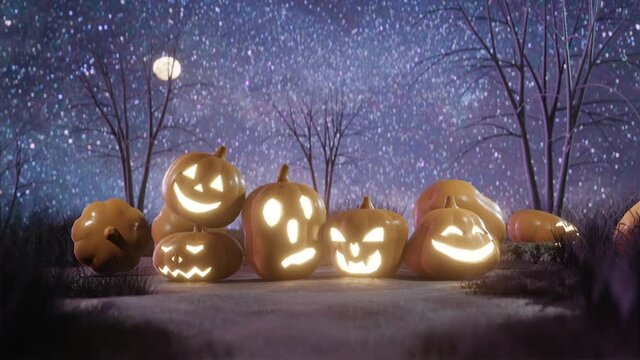 The Spooky Night 3D Animated render Halloween Scene Moonlight Ghosts 