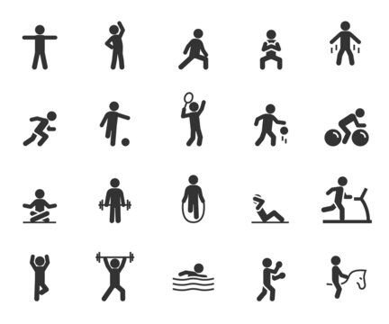 Vector set of sport exercise flat icons. Pixel perfect.