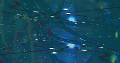 Light trails against financial data processing against close up of computer server