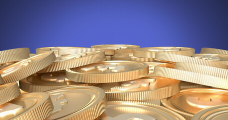 Image of gold coins on blue background