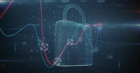 Image of statistics recording over online security padlock