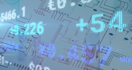 Digital image of stock market data processing against microprocessor connections