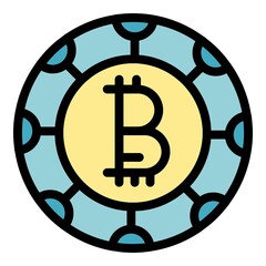 Bitcoin icon. Outline Bitcoin vector icon color flat isolated