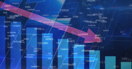 Image of statistics with red arrow pointing down and business text