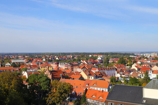 View from the Chapter Tower of Tangermünde to the old town, Saxony Anhalt - Germany