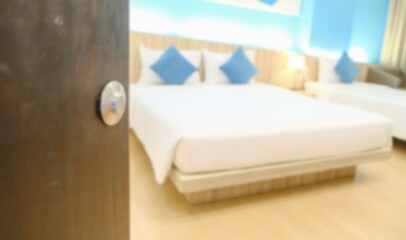 Blurred  half-open the wooden old door blur bedroom  background