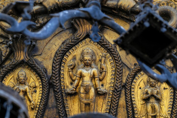 Detail of the Changu Narayan Temple considered the oldest temple in Nepal, located in Changunarayan in the Kathmandu Valley, Nepal.