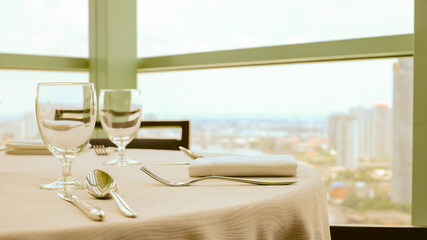 Selective focus point at Luxury banquet table
