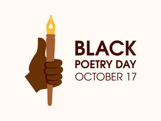 Black Poetry Day vector. African american hand holding pen silhouette icon vector. Black hand with a writing pen vector. Thumbs up hand sign vector. Poetry Day Poster, October 17. Important day
