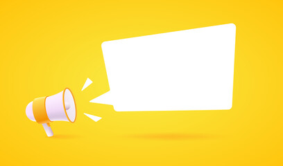 Megaphone with white speech bubble on orange background concept banner.