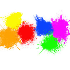 白バックにカラフルな色の筆の跡　背景素材　赤、黄色、紫、緑、ピンク、オレンジ