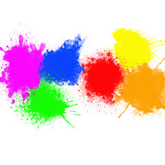 白バックにカラフルな色の筆の跡　背景素材　赤、黄色、紫、緑、ピンク、青、オレンジ。