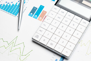 Calculator on graph paper. Finance development, Banking Account, Statistics, Investment Analytic research data economy, Stock exchange trading, Business company concept.