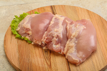 Raw chicken boneless and skinless leg