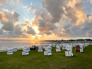 Wattenmeer, mud tideland in North Sea, Germany on sunset. Nordsee, Watt.