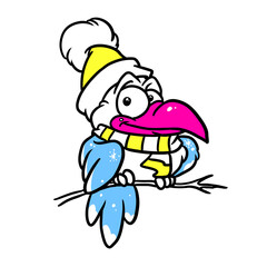 Winter bird clothing cold illustration cartoon character