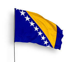 Bosnia and Herzegovina flag isolated on white background. close up waving flag of Bosnia and Herzegovina. flag symbols of Bosnia and Herzegovina. Concept of Bosnia and Herzegovina.