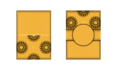 Yellow brochure with Greek brown ornaments for your brand.