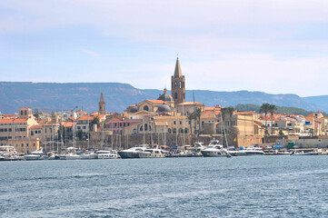 Panorama of the Sardinian city of Alghero from the sea.