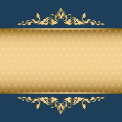 Gold Thai art frame royal decoration, blue velvet background