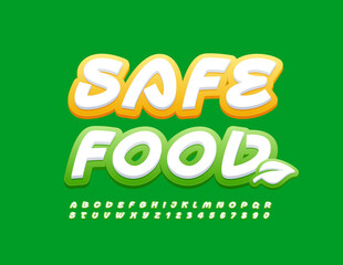 Naklejka premium Vector bright Banner Safe Food. White and Green Font. Creative Alphabet Letters and Numbers