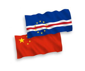 Flags of Republic of Cabo Verde and China on a white background