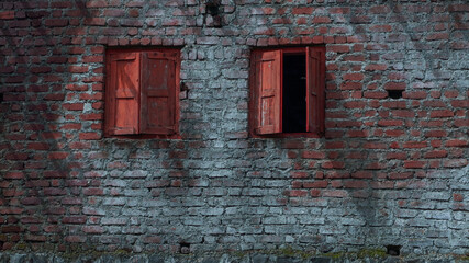 Beautiful vintage structure of an old house in the village with wooden window