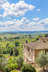 Rural idyllic view of Tuscany from a farm garden