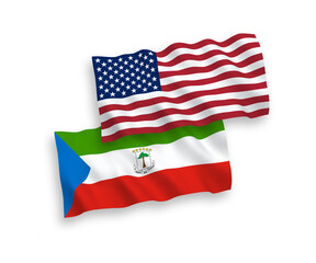Fototapeta premium Flags of Republic of Equatorial Guinea and America on a white background
