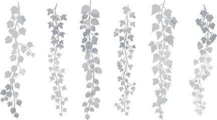 手描きのシンプルなシルバーのツタ模様セット　ベクター素材