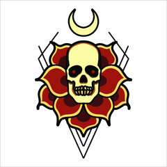 skull rose tattoo vector design