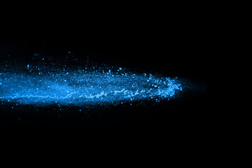 abstract blue powder splatted background,Freeze motion of color powder exploding/throwing color powder,color glitter texture on black background.