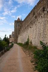 Fototapeta na wymiar City walls Carcassonne medieval town in France.