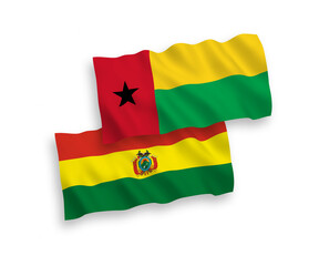 Flags of Republic of Guinea Bissau and Bolivia on a white background