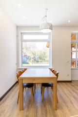 Kitchen modern wooden table in scandinavian interior