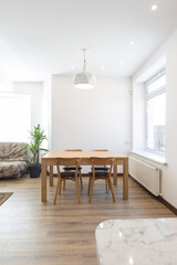 Kitchen modern wooden table in scandinavian interior