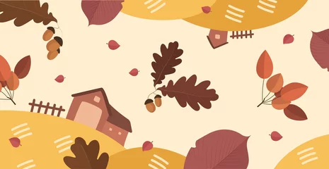 Fototapeten Abstract autumn web background template with many different leaves - Vector © BEMPhoto