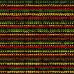 Seamless Pattern with Knitted Striped Ornament of Rasta Colors. Vector Illustration.