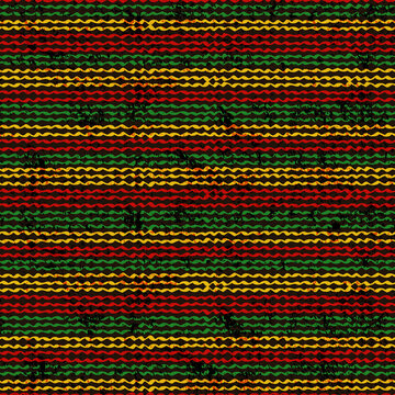 Seamless Pattern with Knitted Striped Ornament of Rasta Colors. Vector Illustration.