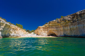 Fototapeta premium Aerial view of the Albandeira Beach (Praia da Albandeira) in Lagoa, Algarve, Portugal