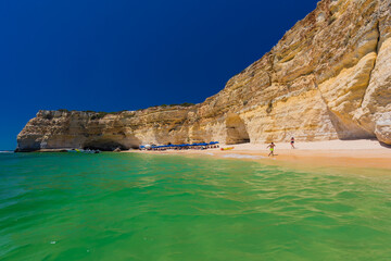 Aerial views of Praia da Marinha and Malhada do Baraco - beaches in Algarve, Portugal