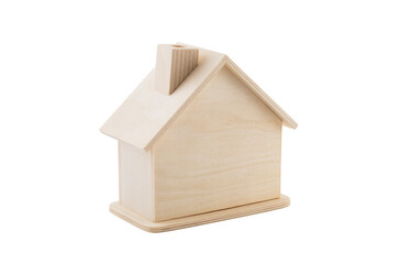 Wooden house shape isolated on white background with clipping path