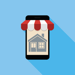 Realtor Office sign with mobile phone concept. Long Shadow design.