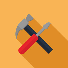 Screwdriver And Hammer sign. Long Shadow design.