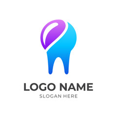 abstract dental logo design template concept vector with flat purple and blue color style