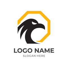 eagle logo design template concept vector with flat black and yellow color style