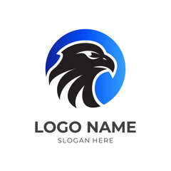 eagle logo design template concept vector with flat black and blue color style