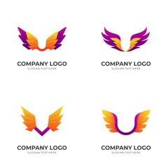 Fototapeta na wymiar set wing logo design illustration, 3d colorful style